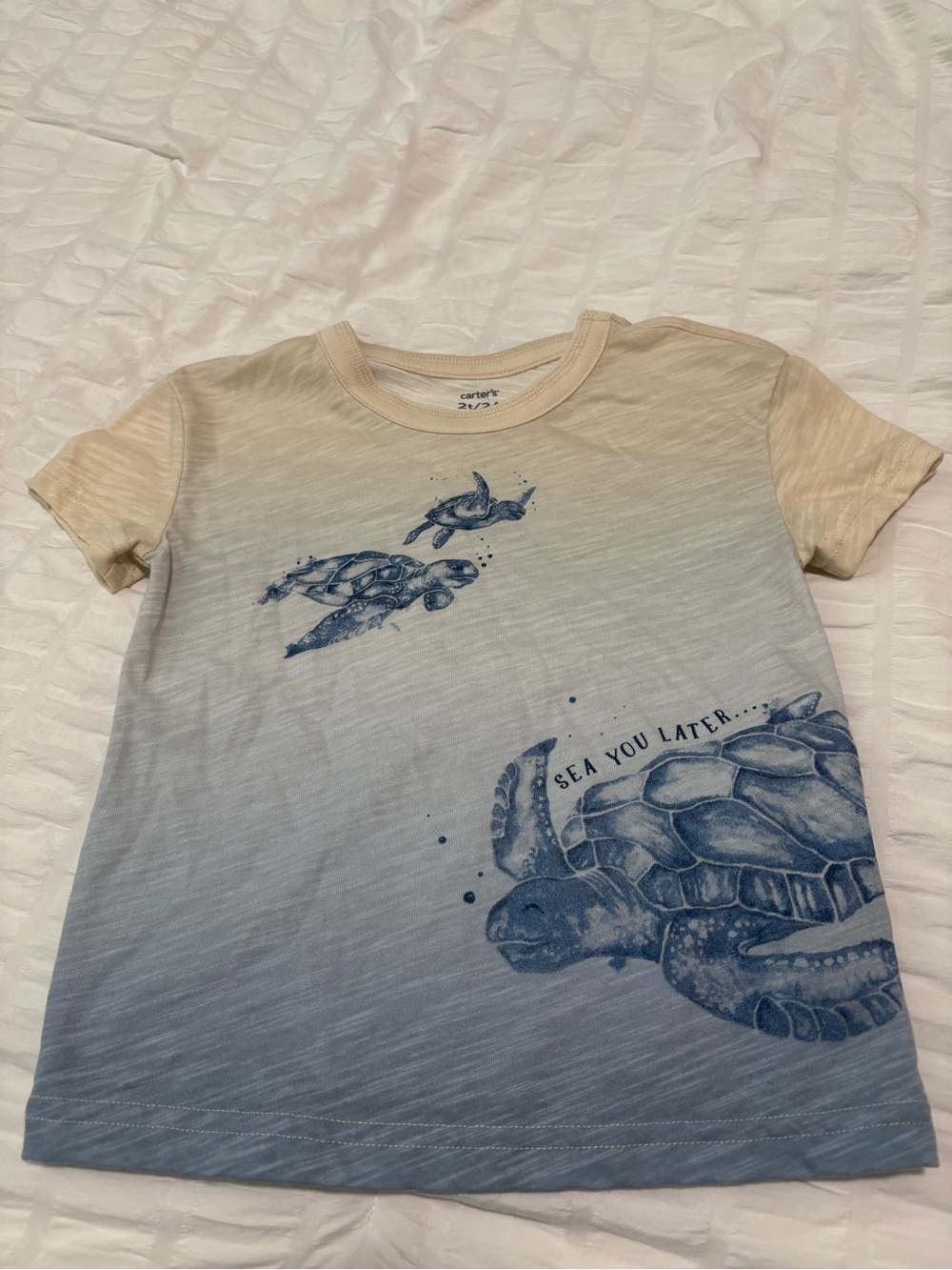 Carter's Cream Short-Sleeve Tee with Blue Turtle Motif